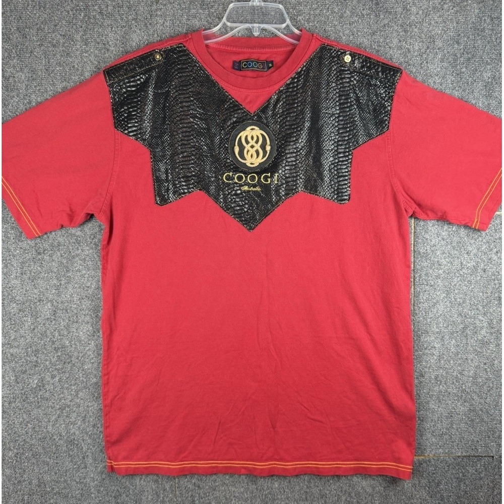 Vintage Men's Coogi Snakeskin Graphic Short Sleeve Red Shirt Size XL